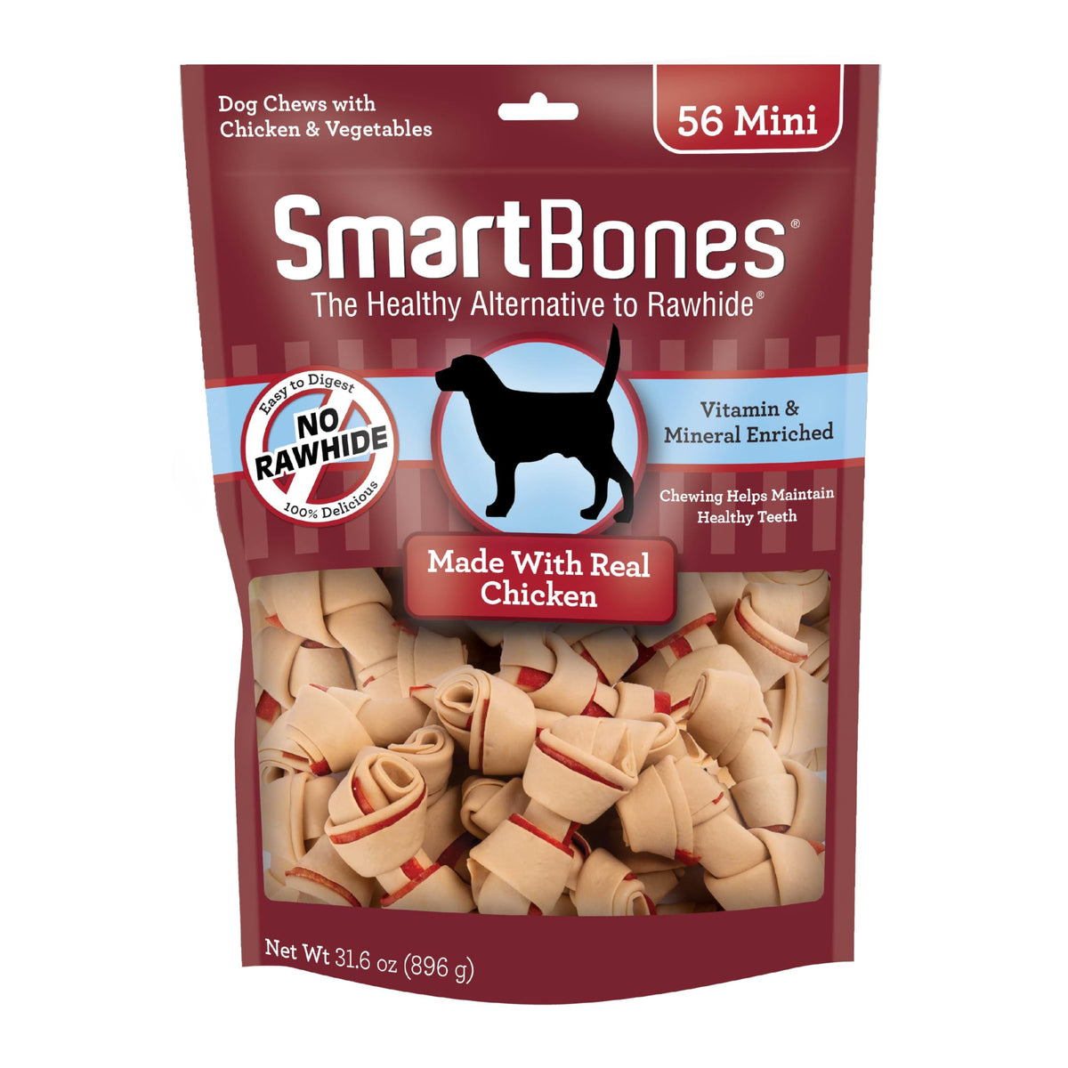 SmartBones Mini Bones with Real Peanut Butter 56 Count, Rawhide-Free Chews for Dogs
