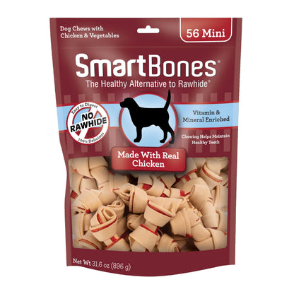 SmartBones Mini Bones with Real Peanut Butter 56 Count, Rawhide-Free Chews for Dogs