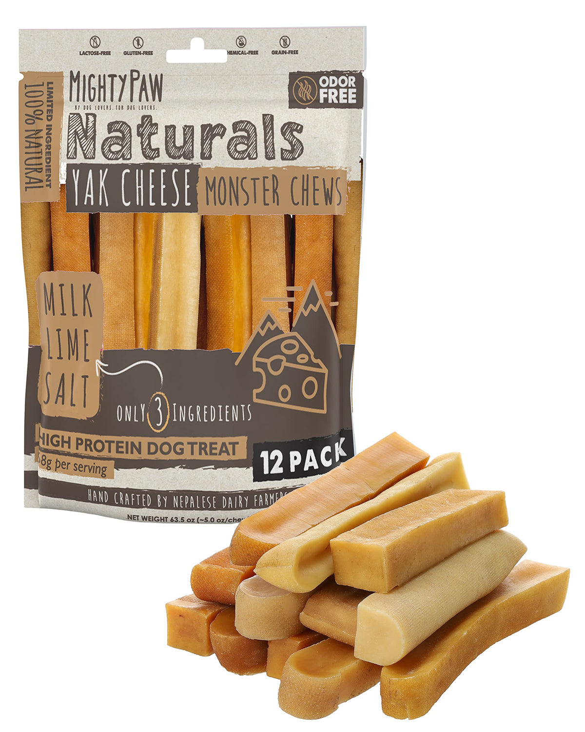 Mighty Paw Yak Chews, Long Lasting Hard Chew for Large Dogs, 4 Pack