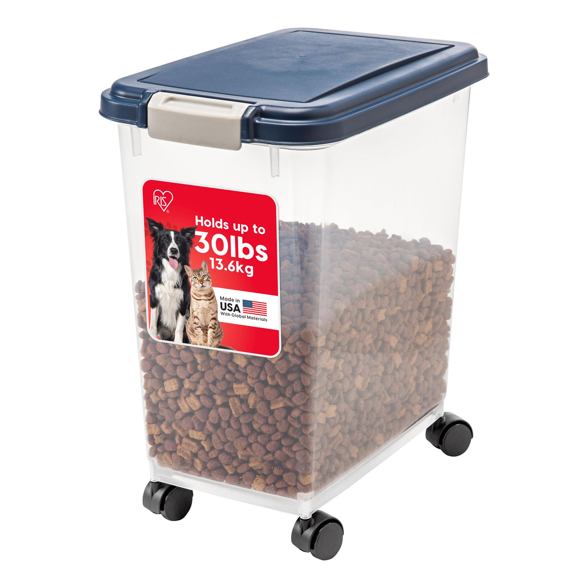 IRIS USA Airtight Pet Food Storage Rolling Container, 30 lb Capacity, Black