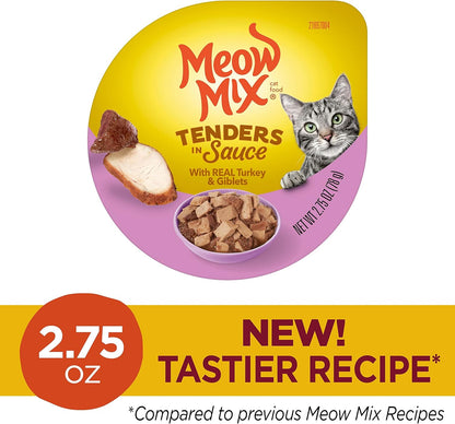 Meow Mix Tenders in Sauce, Wet Food with Real Turkey & Giblets, 12 Cups