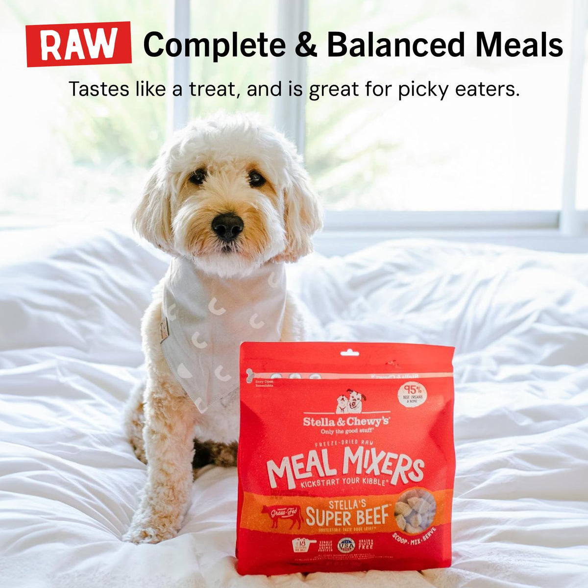 Stella & Chewy's Freeze-Dried Raw Chicken Meal Mixers- Dog Food Topper & Mixer - Made with 95% Cage-Free Chicken, Organs & Bone - Perfect for Picky Eaters - Grain-Free, 2.19 Pound (Pack of 4)