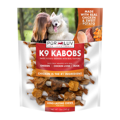 Pur Luv Dog Treats, K9 Kabobs Made with Real Chicken and Duck, 12 Ounces, Dog Snacks, Healthy, Easily Digestible, Long-Lasting, High Protein Treat, Satisfies Urge to Chew (Pack of 12)