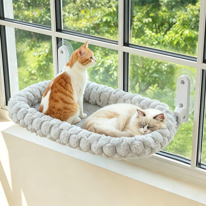 AMOSIJOY Cordless Cat Window Perch with Cushion Bed Metal Frame, L Gray