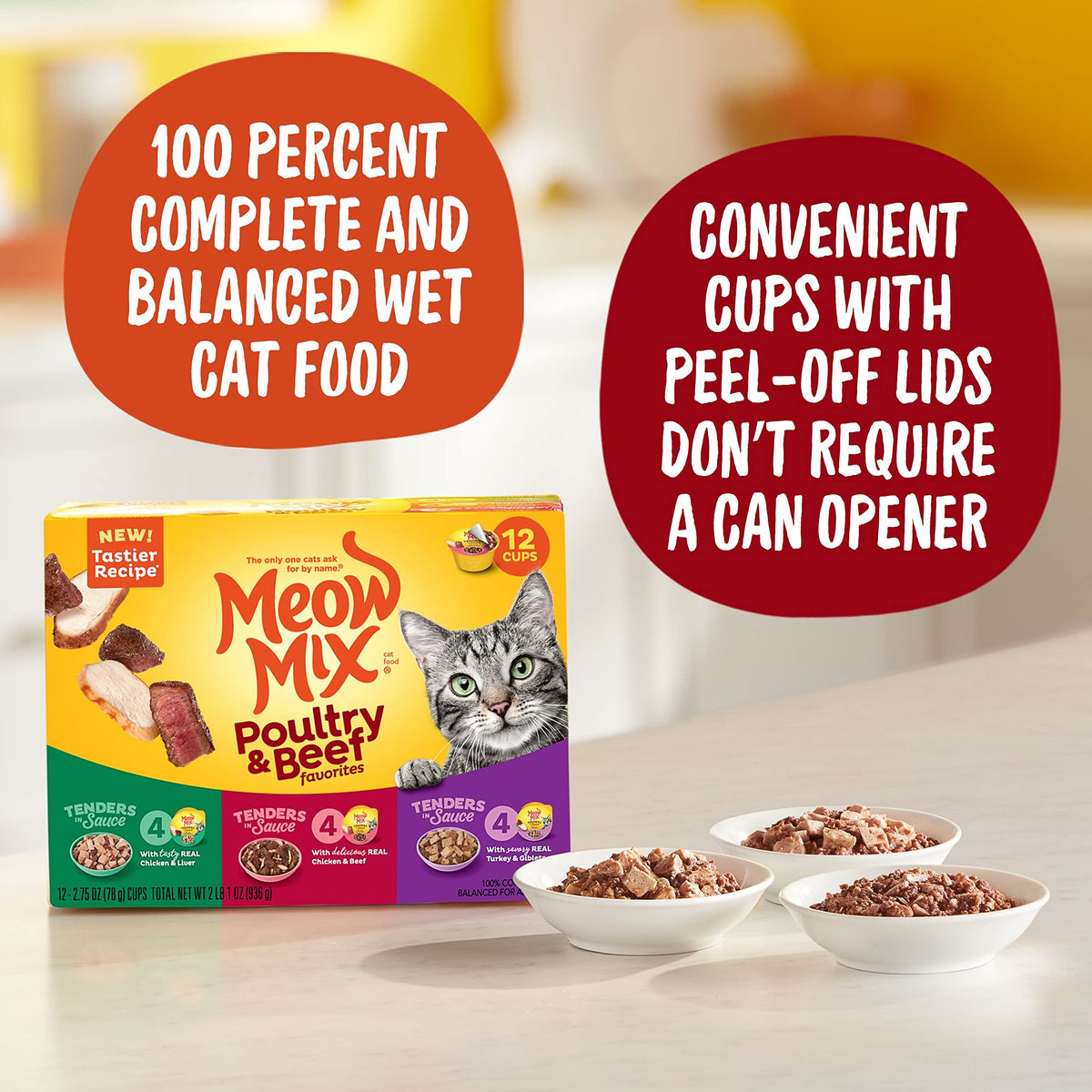 Meow Mix Tenders in Sauce, Wet Food with Real Turkey & Giblets, 12 Cups