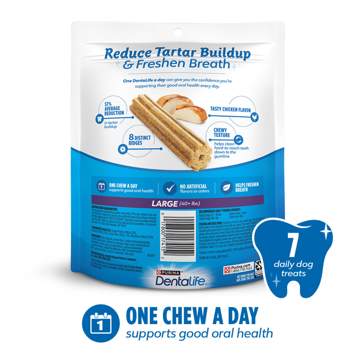 Dentalife Purina Daily Dental Chews for Large Dogs, 18 ct Pouch