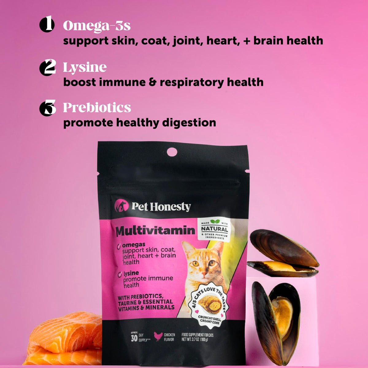 Pet Honesty Vet Backed Cat Multivitamin Lickable Puree, Salmon, 40 Ct