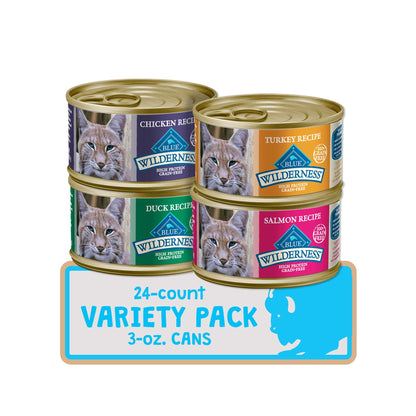 Blue Buffalo Tastefuls Wet Cat Food, Made with Natural Ingredients, Tuna and Chicken Flaked Entrées in Gravy, 3oz Cans, 4-Count Variety Pack Trial Size