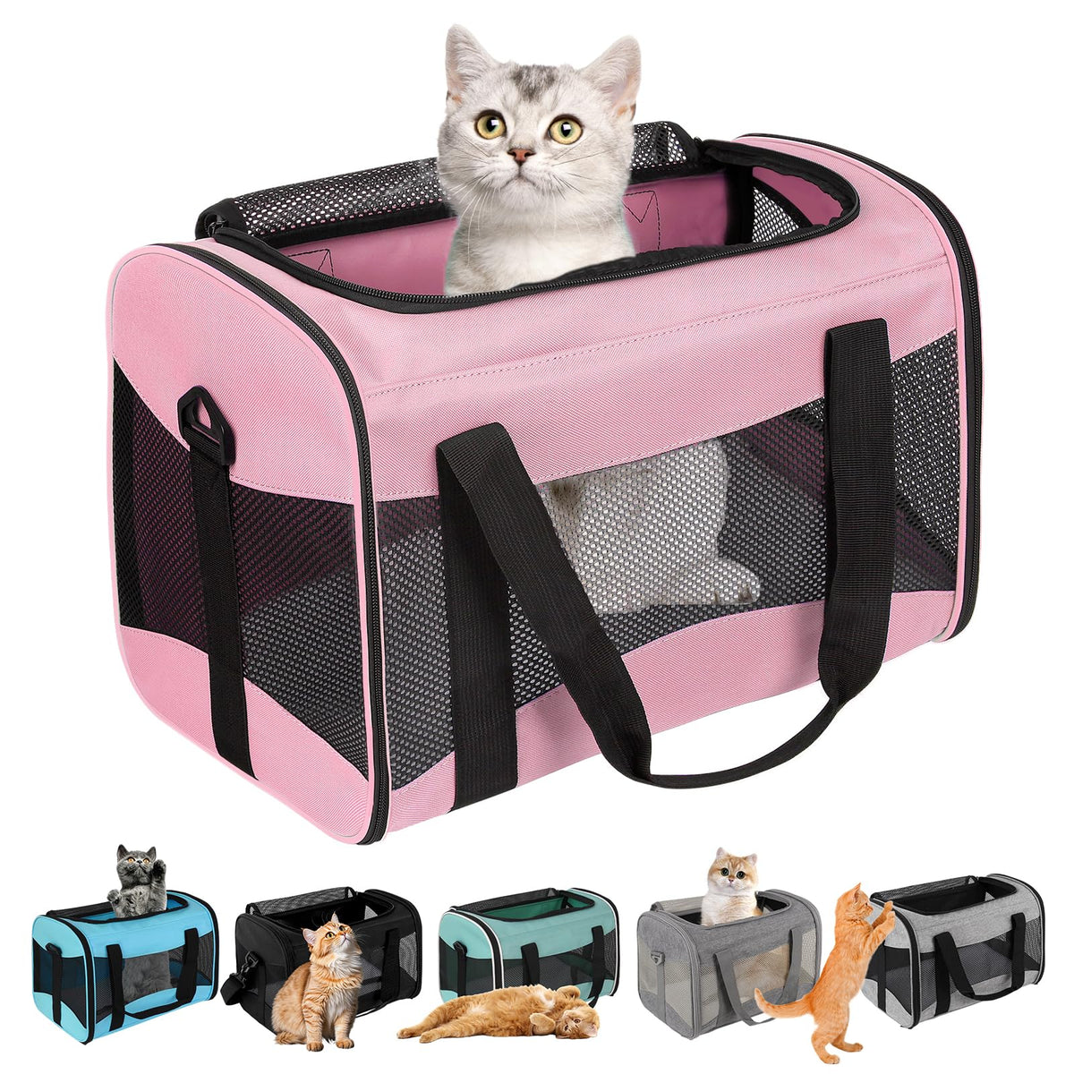 Cat Dog Carriers Soft-Sided Pet Carrier Large Cats for Medium Big Cat Small Dog Puppy up to 16lbs TSA Airline Approved Animal Collapsible Cat Carrier Carriers Travel Carrier Cat Bag (17x11x11)