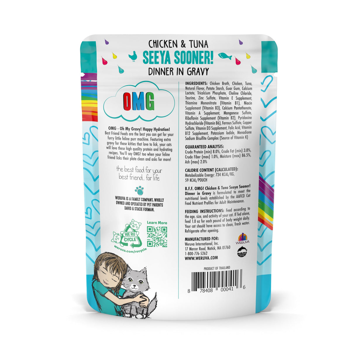Weruva B.F.F. OMG - Best Feline Friend Oh My Gravy! Tuna & Chicken Charm Me with Tuna & Chicken in Gravy Cat Food, 3oz Pouch (Pack of 48)