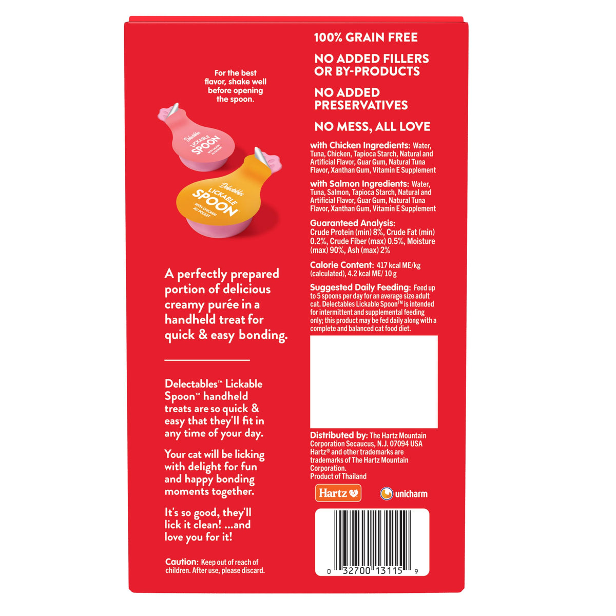 Delectables Lickable Spoon Handheld Wet Cat Treats Made with Real Chicken & Tuna, Creamy Puree, Mess Free, Quick & Easy, Grain-Free, No Added Fillers, No Added Preservatives, Variety Pack, 32ct