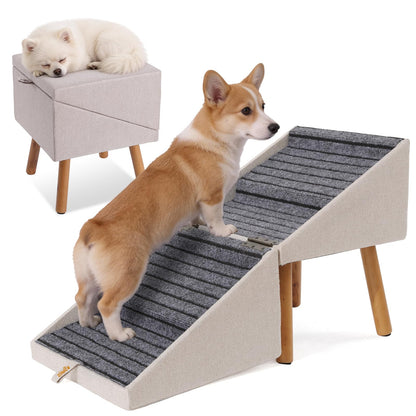 Dog Stairs for Small Dogs Faux Leather Foldable Pet Ramp and Ottoman