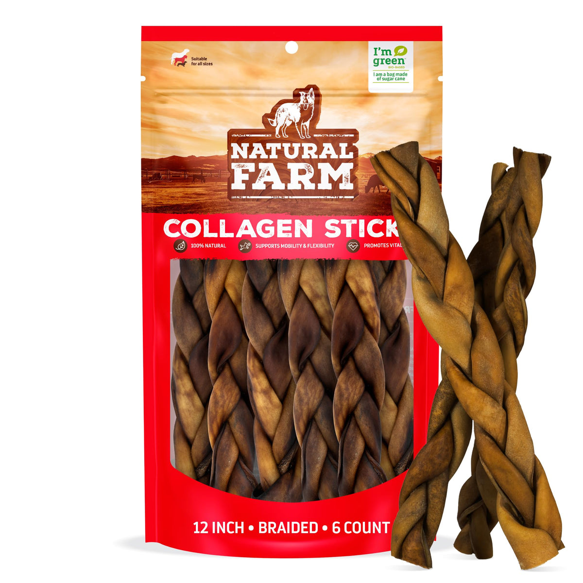 Natural Farm Odor-Free Bully Sticks (6 Inch, 25 count),1.3 lb. Bag, Fully Digestible 100% Beef Pizzle Chews,Grass-Fed, Non-GMO,Grain-Free, Natural Long-Lasting Chews for Small & Large Dogs. Pack of 25