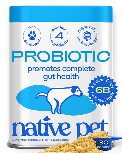 Native Pet GutWell Power Poop - Digestive Support & Fiber for Dogs - Promotes Healthy Stools, Supports Balanced Microbiome & Digestive Function - Triple-Biotic Blend & M-Fiber - 60 Scoops