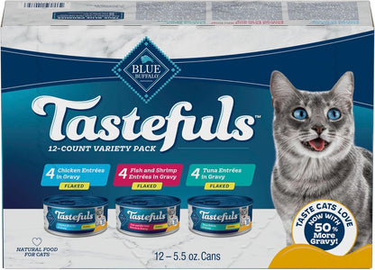 Blue Buffalo Tastefuls Variety Pack Flaked Wet Cat Food, 5.5 oz, 12 ct