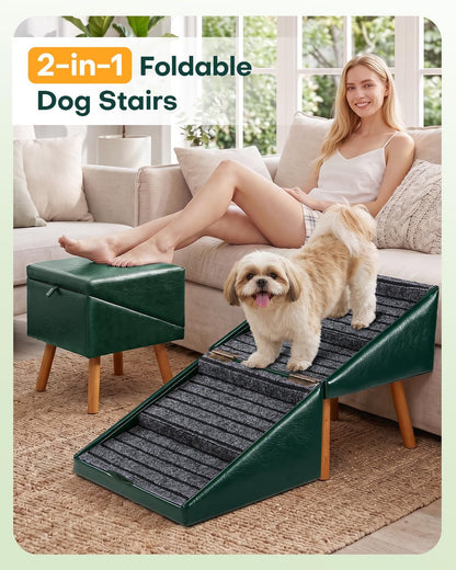 Dog Stairs for Small Dogs Faux Leather Foldable Pet Ramp and Ottoman