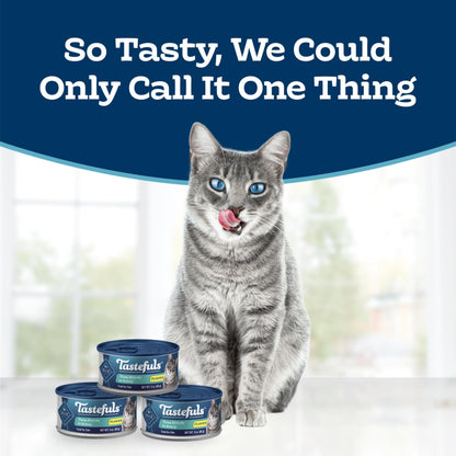 Blue Buffalo Tastefuls Wet Cat Food, Made with Natural Ingredients, Tuna and Chicken Flaked Entrées in Gravy, 3oz Cans, 4-Count Variety Pack Trial Size