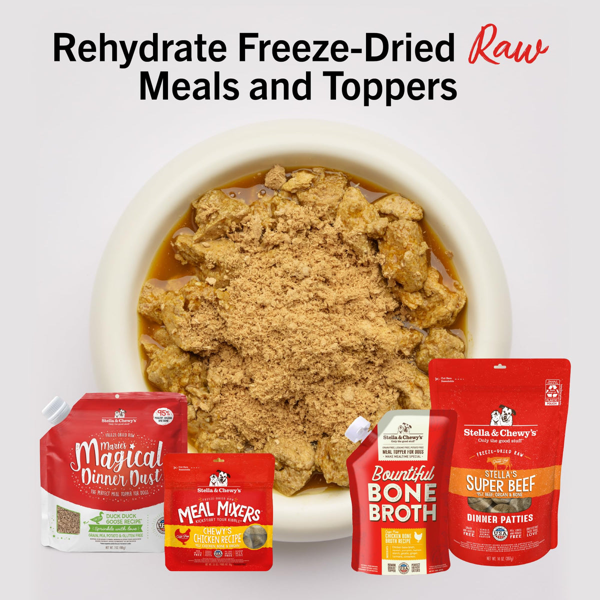 Stella & Chewy's Premium Cage-Free Chicken Bone Broth for Dogs - Joint & Gut Health Support Liquid Food Topper with Collagen & Turmeric, 16 Fl Oz Resealable Pouch