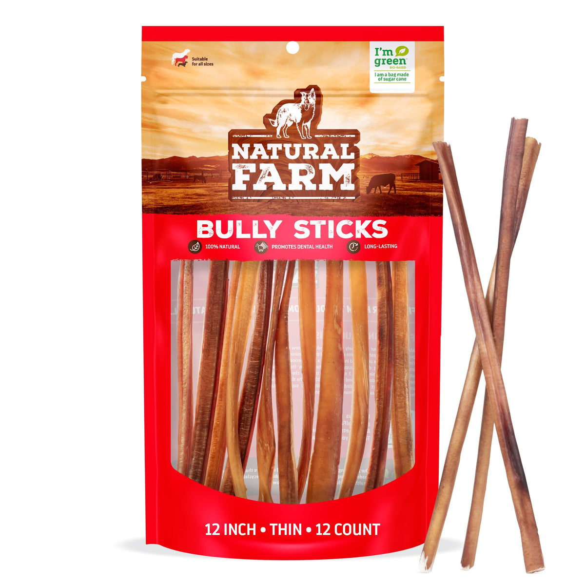 Natural Farm Odor-Free Bully Sticks (6 Inch, 25 count),1.3 lb. Bag, Fully Digestible 100% Beef Pizzle Chews,Grass-Fed, Non-GMO,Grain-Free, Natural Long-Lasting Chews for Small & Large Dogs. Pack of 25