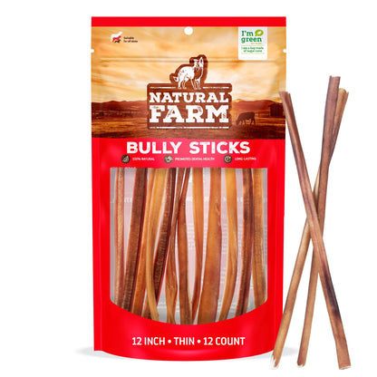 Natural Farm Odor-Free Bully Sticks (6 Inch, 25 count),1.3 lb. Bag, Fully Digestible 100% Beef Pizzle Chews,Grass-Fed, Non-GMO,Grain-Free, Natural Long-Lasting Chews for Small & Large Dogs. Pack of 25