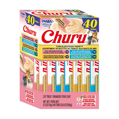 INABA Churu Cat Treats, Lickable, Squeezable Creamy Purée Cat Treat with Green Tea Extract & Taurine, 0.5 Ounces Each Tube, 20 Tubes, Chicken Variety Box