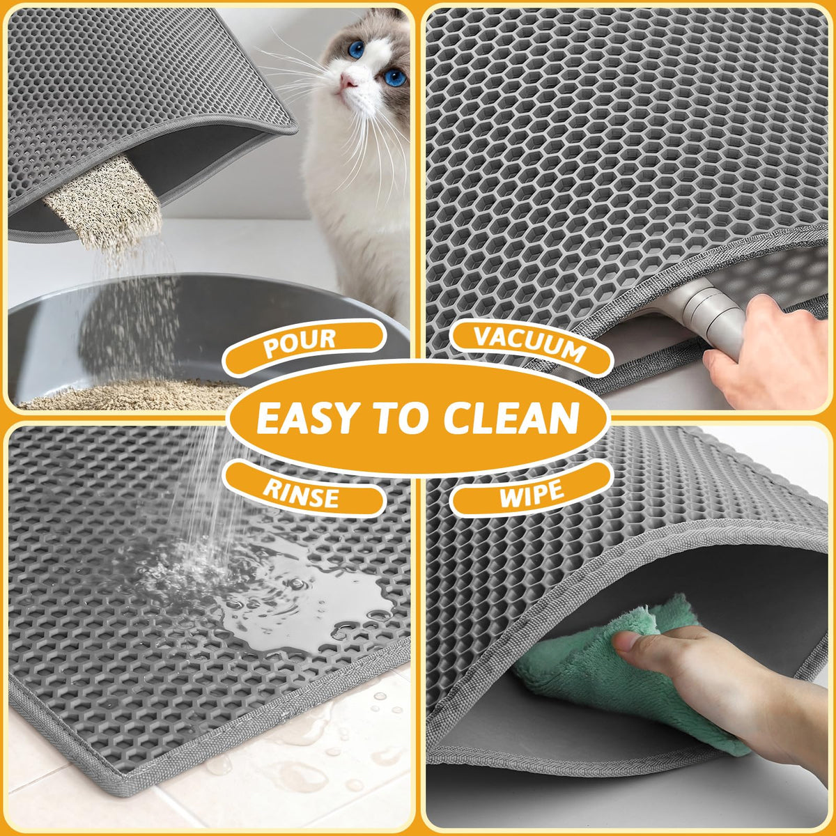 Pieviev Cat Litter Mat, Double-Layer Waterproof Litter Trap, 24" x 15" Gray