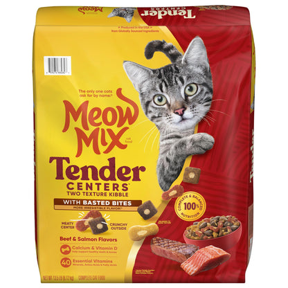 Meow Mix Tender Centers, Dry Cat Food, Beef & Salmon Flavors, 14.2 lb. Bag