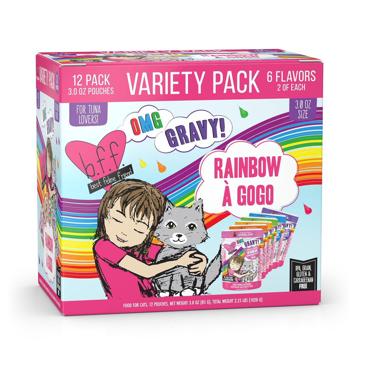 Weruva B.F.F. OMG - Best Feline Friend Oh My Gravy! Tuna & Chicken Charm Me with Tuna & Chicken in Gravy Cat Food, 3oz Pouch (Pack of 48)