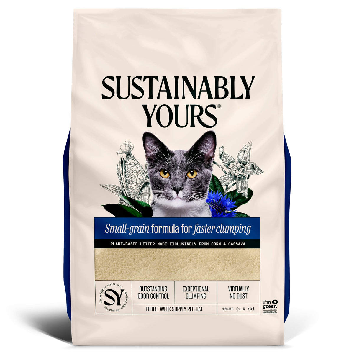 Sustainably Yours Natural Cat Litter, Large-Grain Formula, Low Tracking, Exceptional Clumping & Odor Control, Virtually No Dust, Corn & Cassava Plant-Based, Unscented, 10 lbs