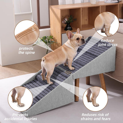 Dog Stairs for Small Dogs Faux Leather Foldable Pet Ramp and Ottoman