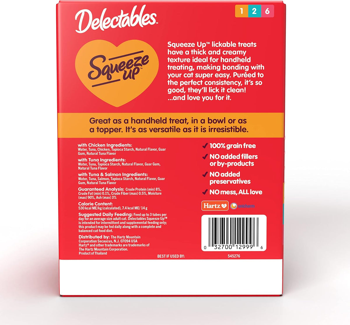Delectables Squeeze Up Variety Pack, Creamy Squeezable Puree, Lickable Wet Cat Treats, Grain Free, No Fillers, by-Products, Preservatives, 0.5 Ounces Tube, 54 Tubes Total