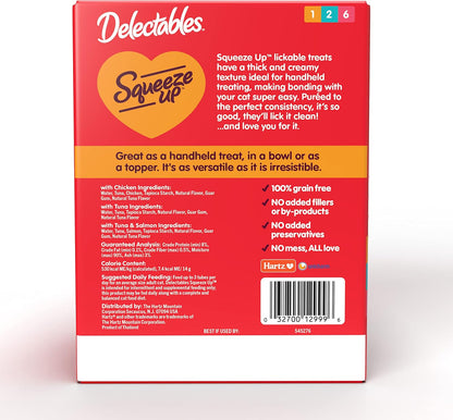Delectables Squeeze Up Variety Pack, Creamy Squeezable Puree, Lickable Wet Cat Treats, Grain Free, No Fillers, by-Products, Preservatives, 0.5 Ounces Tube, 54 Tubes Total