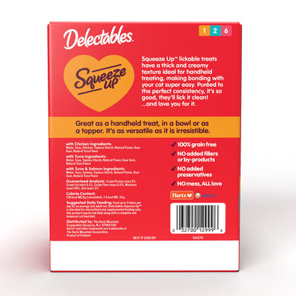 Delectables Squeeze Up Variety Pack, Creamy Squeezable Puree, Lickable Wet Cat Treats, Grain Free, No Added Fillers, No by-Products, No Added Preservatives, 0.5 Ounces Tube, 72 Tubes Total