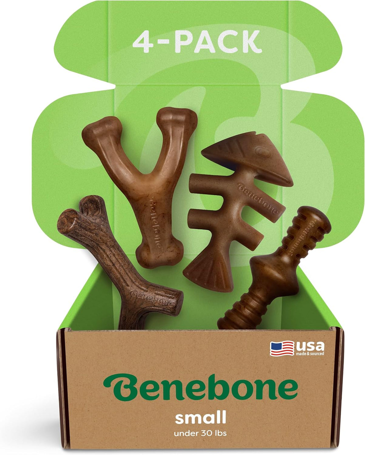 Benebone Small 4-Pack Dog Toys for Aggressive Chewers – Under 30 lbs