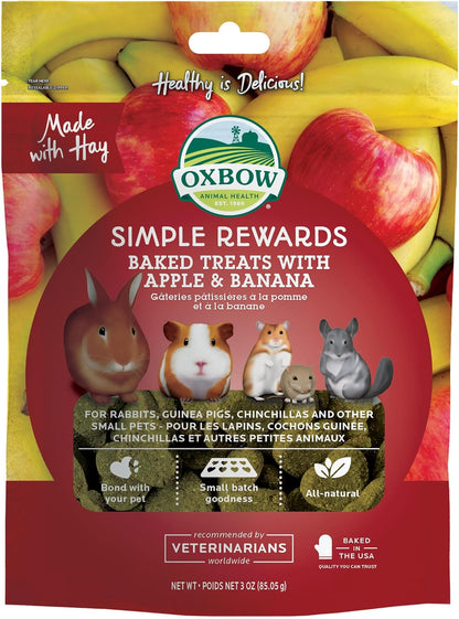 Oxbow Simple Rewards Guinea Pig & Rabbit Treats, Apple Banana, Baked, 3 oz