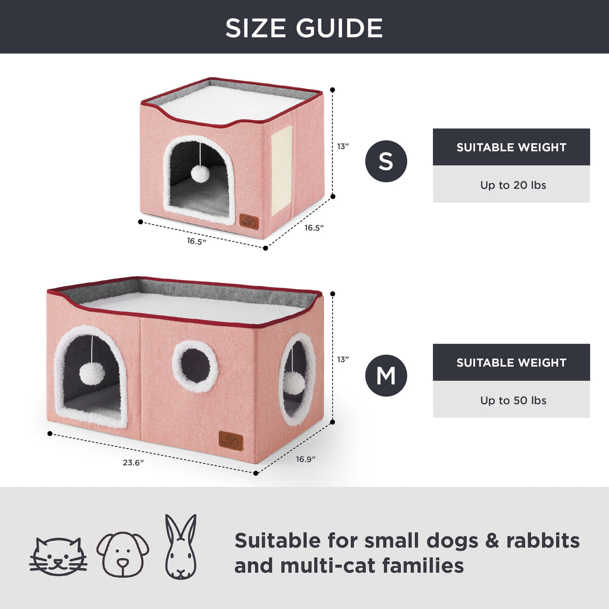 Bedsure Cat House Bed for Indoor Cats with Fluffy Ball and Scratch Pad,Grey