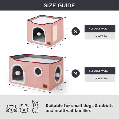 Bedsure Cat House Bed for Indoor Cats with Fluffy Ball and Scratch Pad,Grey
