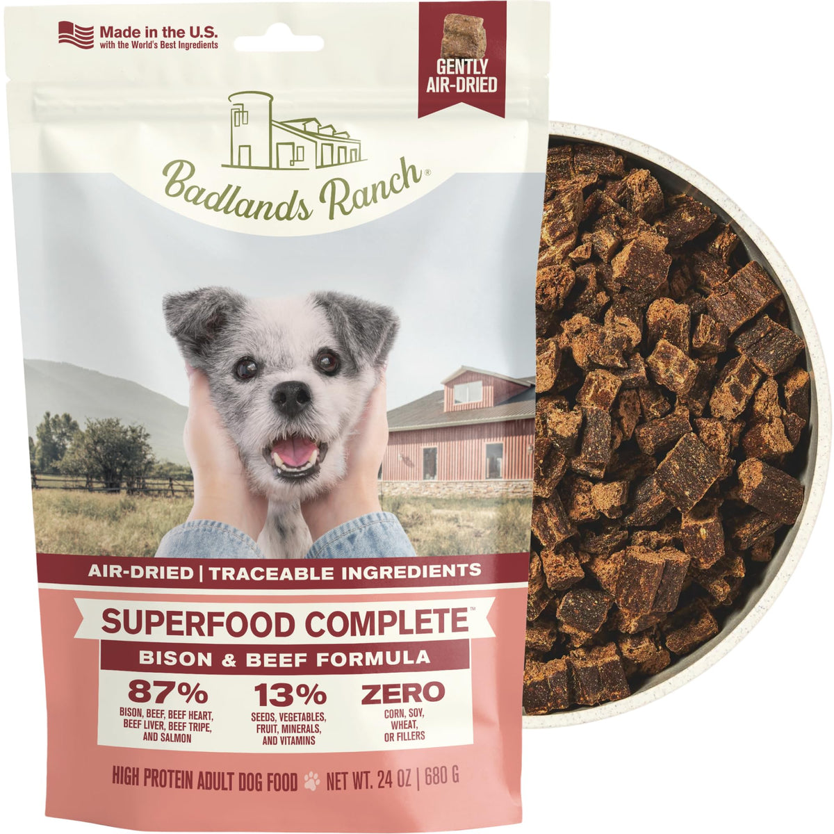 BADLANDS RANCH Air-Dried Chicken Dog Food, 87% Real Meat, 24 oz, 4-Pack