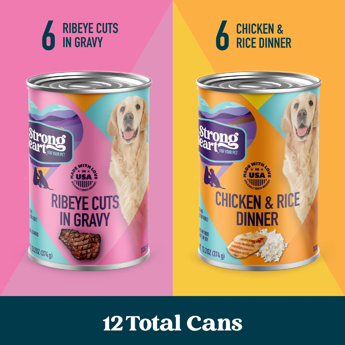 A Strong Heart Chopped Dog Food, Real Beef Dinner, 13.2oz Cans, 12pk