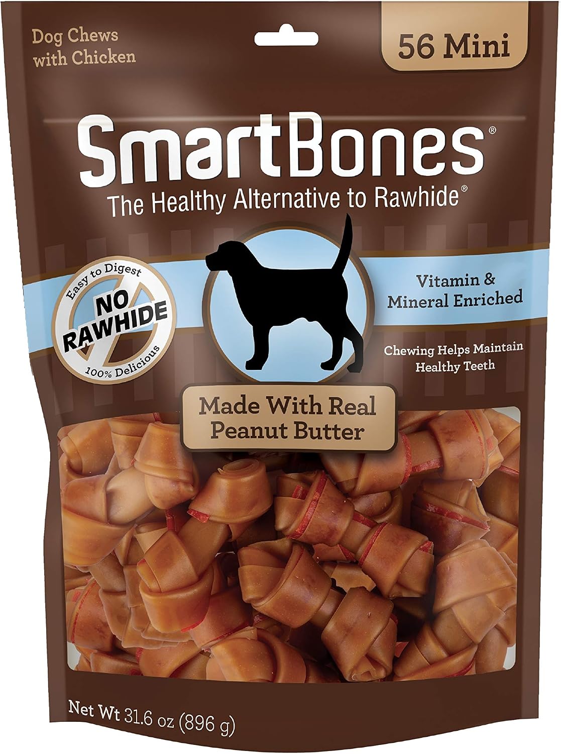 SmartBones Mini Bones with Real Peanut Butter 56 Count, Rawhide-Free Chews for Dogs