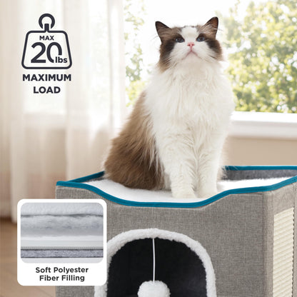Bedsure Cat House Bed for Indoor Cats with Fluffy Ball and Scratch Pad,Grey