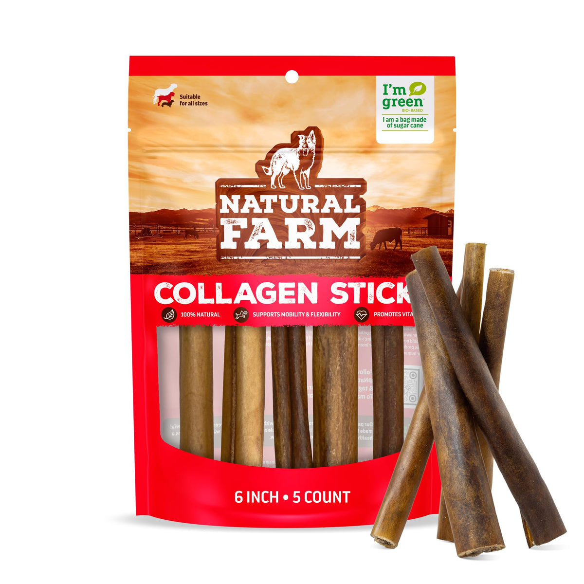 Natural Farm Odor-Free Bully Sticks (6 Inch, 25 count),1.3 lb. Bag, Fully Digestible 100% Beef Pizzle Chews,Grass-Fed, Non-GMO,Grain-Free, Natural Long-Lasting Chews for Small & Large Dogs. Pack of 25