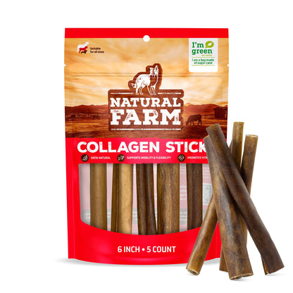 Natural Farm Odor-Free Bully Sticks (6 Inch, 25 count),1.3 lb. Bag, Fully Digestible 100% Beef Pizzle Chews,Grass-Fed, Non-GMO,Grain-Free, Natural Long-Lasting Chews for Small & Large Dogs. Pack of 25