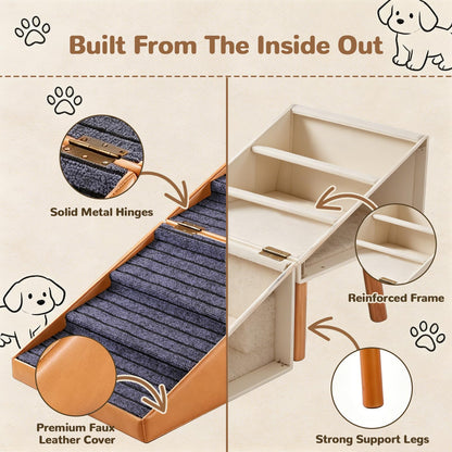 Dog Stairs for Small Dogs Faux Leather Foldable Pet Ramp and Ottoman