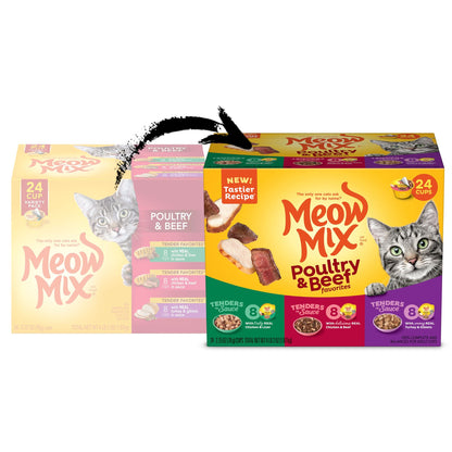 Meow Mix Tenders in Sauce, Wet Food with Real Turkey & Giblets, 12 Cups