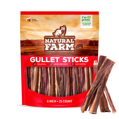 Natural Farm Odor-Free Bully Sticks (6 Inch, 25 count),1.3 lb. Bag, Fully Digestible 100% Beef Pizzle Chews,Grass-Fed, Non-GMO,Grain-Free, Natural Long-Lasting Chews for Small & Large Dogs. Pack of 25