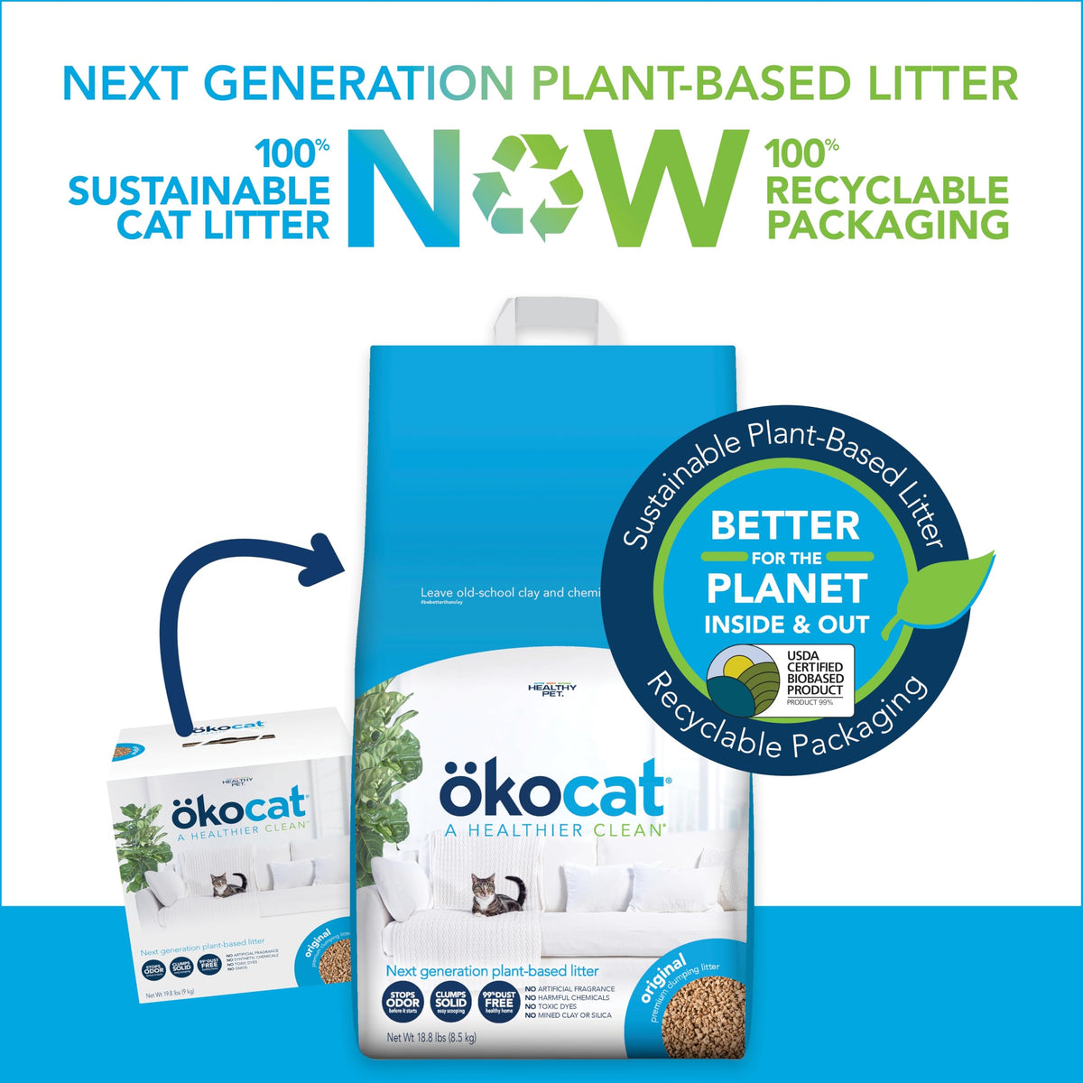 ökocat Low Tracking Natural Wood Clumping Cat Litter, Odor Control 14 Lbs