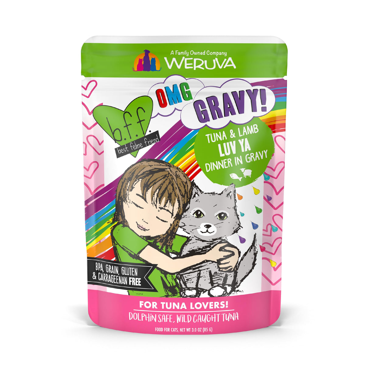 Weruva B.F.F. OMG - Best Feline Friend Oh My Gravy! Tuna & Chicken Charm Me with Tuna & Chicken in Gravy Cat Food, 3oz Pouch (Pack of 48)