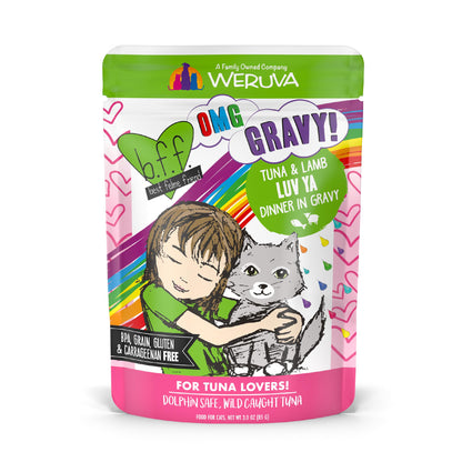 Weruva B.F.F. OMG - Best Feline Friend Oh My Gravy! Tuna & Chicken Charm Me with Tuna & Chicken in Gravy Cat Food, 3oz Pouch (Pack of 48)