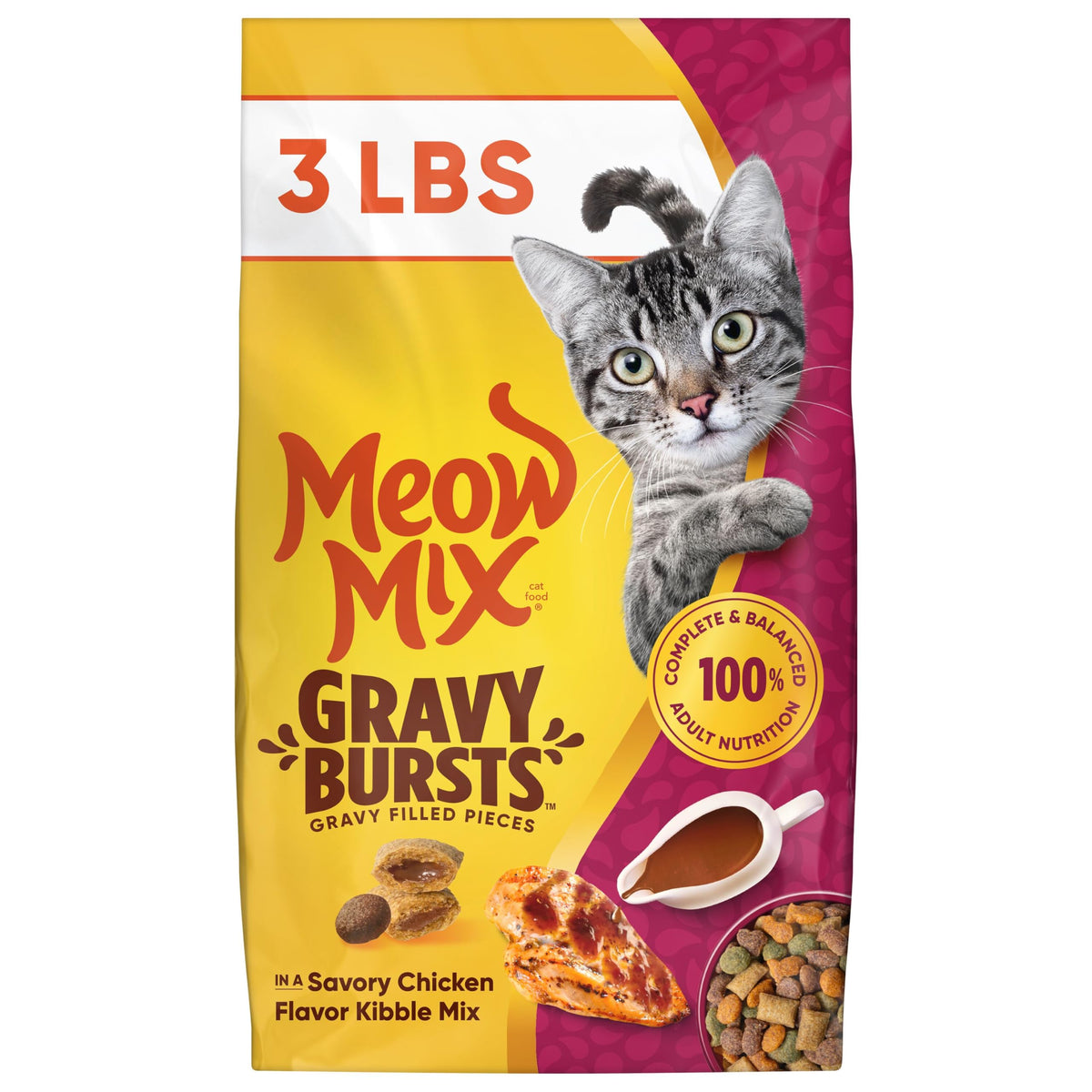 Meow Mix Gravy Bursts Chicken Flavored Cat Treats, 2.7 Oz. Bag